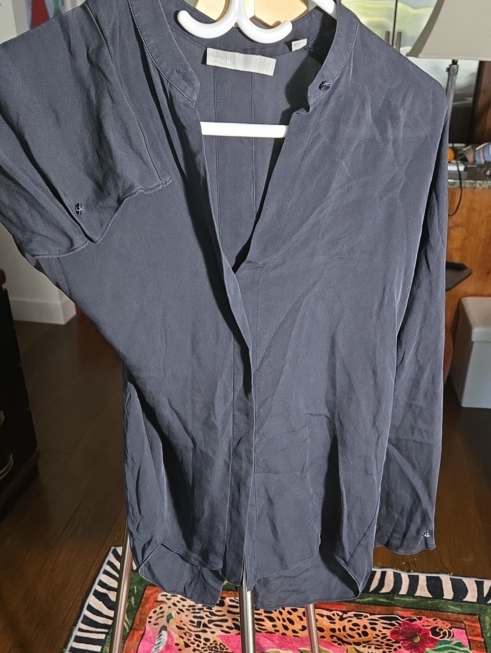 Vince Navy Long Sleeve Silk Shirt